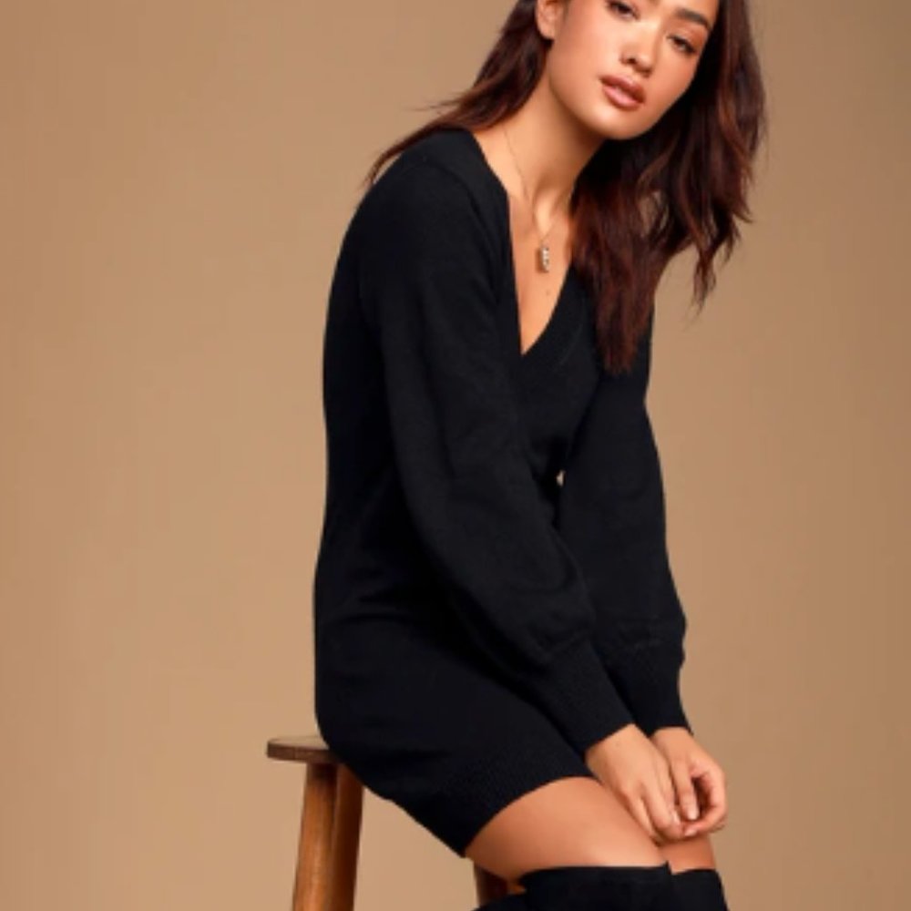 Lulus Black V Beck Sweater Long Sleeve Dress size XS
